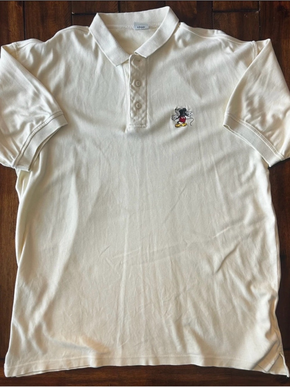 Disney Men's Cream Polo with Embroidered Mickey Detail